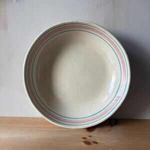 Vintage McCoy Stoneware Large Pasta Bowl Pink & Blue Stripe 12” Serving Dish